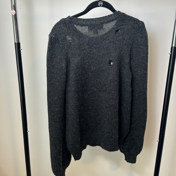 Wildfox Dark Gray Knit Wool Blend Distressed Sweater Caffeine Machine Size Small - Picture 7 of 9